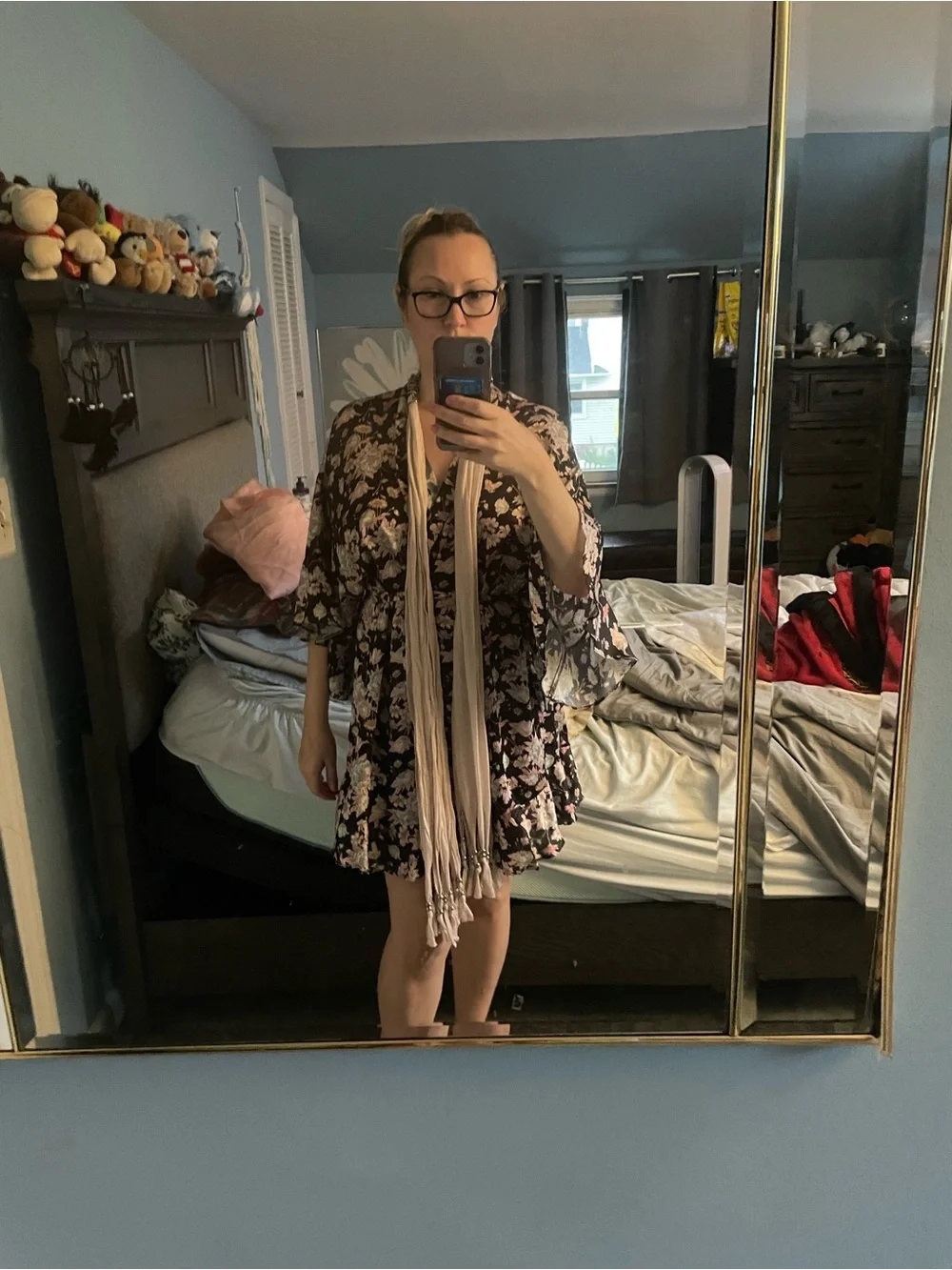 Neutral Beige Decorative lightweight Scarf with silver accents